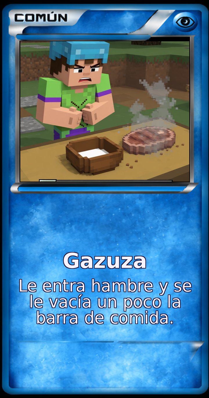 Carta Común: Gazuza. Le entra hambre y se le vacía un poco la barra de comida.