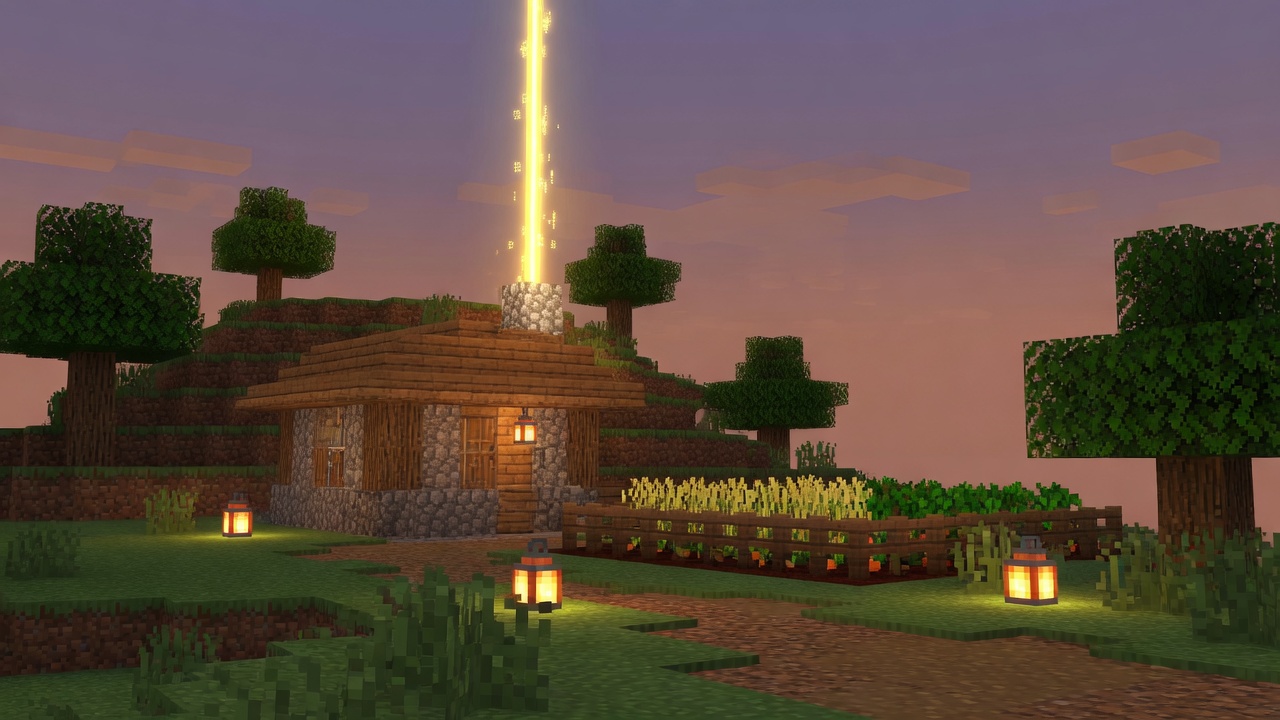 Base de madera y piedra con un haz de luz, en un mundo propio al atardecer